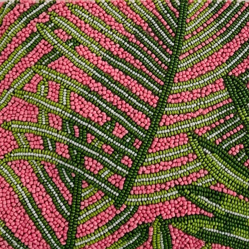 Tropical Pink Beaded Clutch with Bamboo Handle